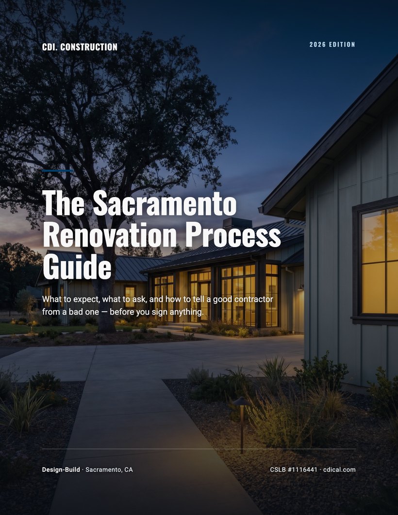 Cover of the 2026 Sacramento Renovation Process Guide by CDI Construction